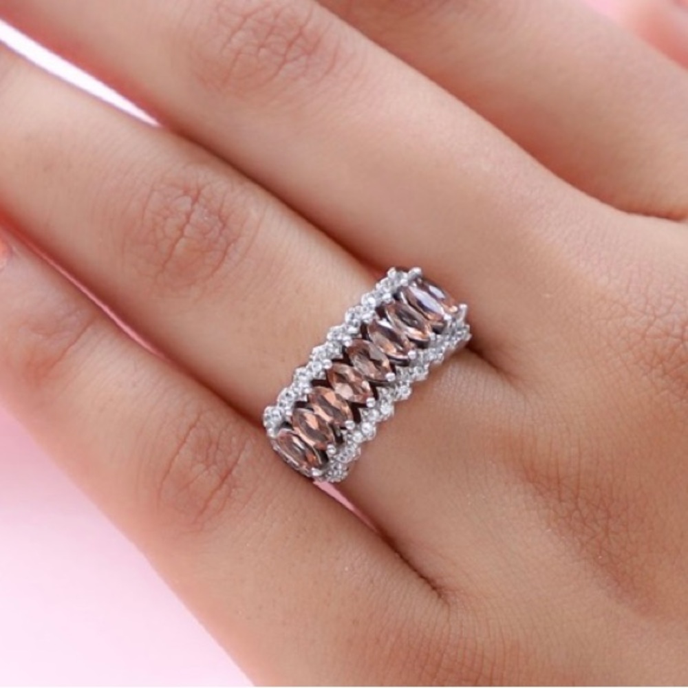 Jenipapo Adalusite, White Zircon Ring. Platinum over sterling silver.